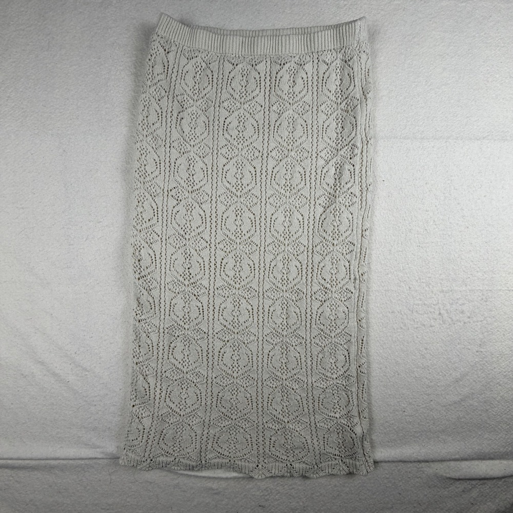 Freshman 1996 Cream Crochet Knit Midi Skirt Lined Boho Scalloped Hem XL